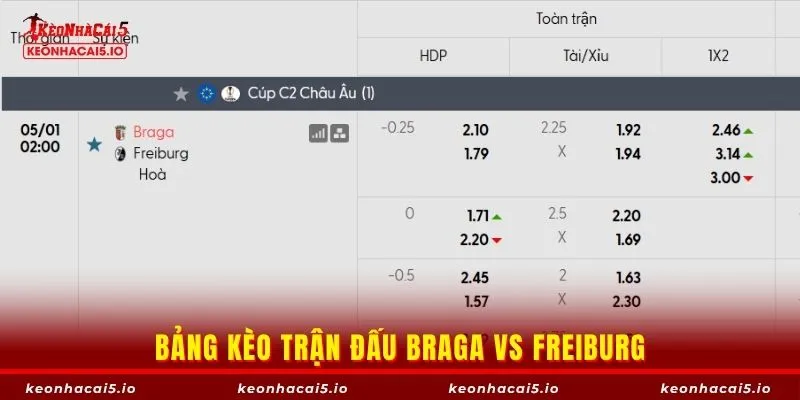 Bảng kèo trận đấu Braga vs Freiburg